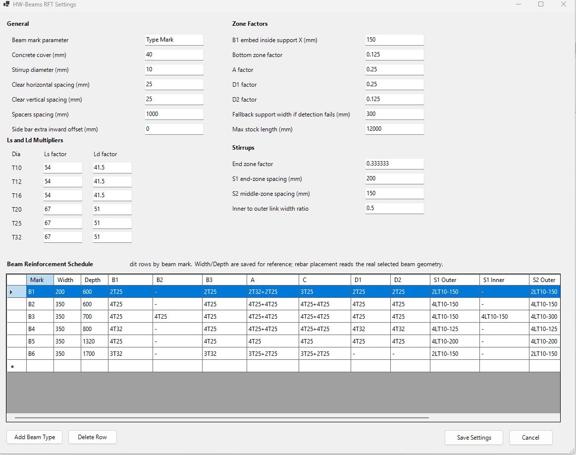Custom Revit reinforcement automation settings tool