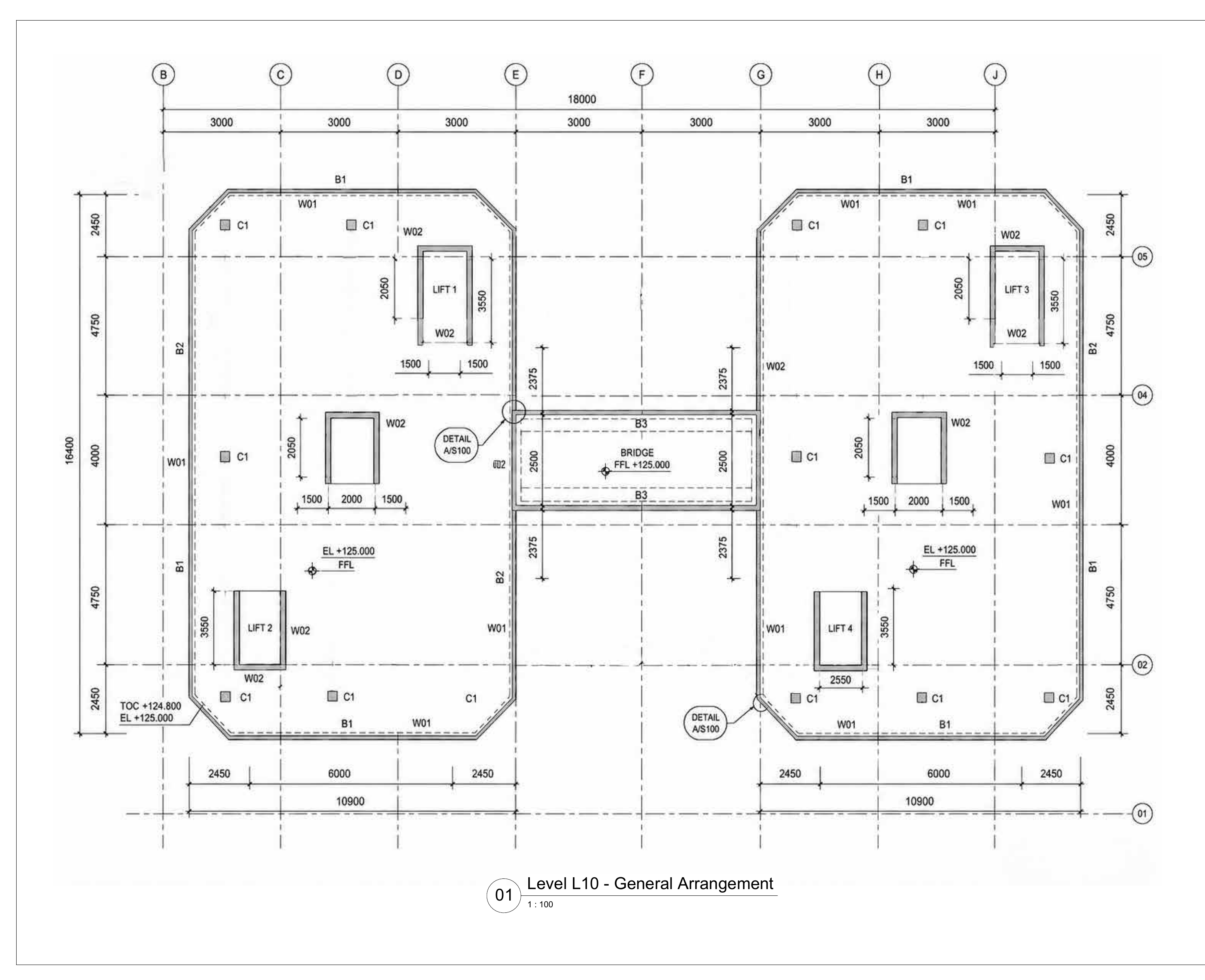 Sample structural general arrangement plan without title block